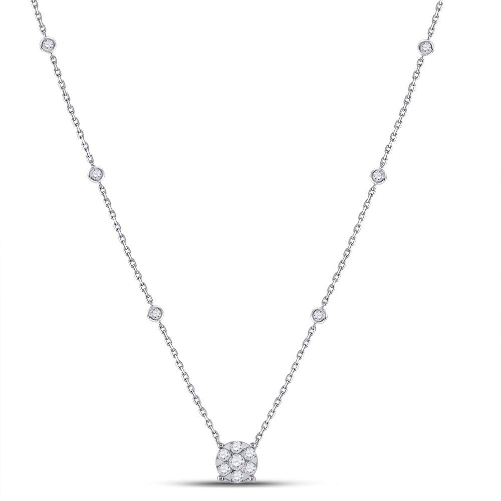 14kt White Gold Womens Round Diamond Fashion Cluster Necklace 5/8 Cttw