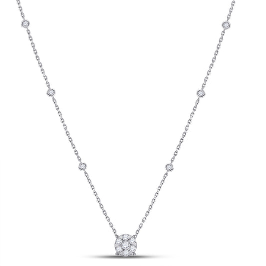 14kt White Gold Womens Round Diamond Fashion Cluster Necklace 5/8 Cttw