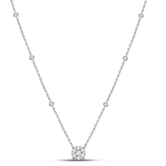 14kt White Gold Womens Round Diamond Fashion Cluster Necklace 5/8 Cttw