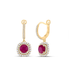 14kt Yellow Gold Womens Round Ruby Fashion Dangle Earrings 2-3/4 Cttw