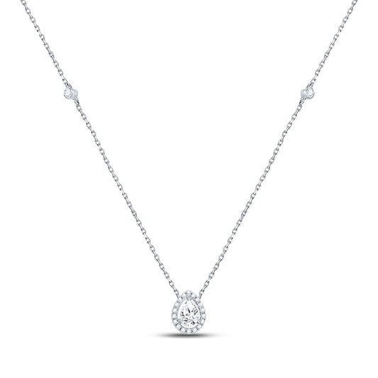 14kt White Gold Womens Pear Diamond Fashion Teardrop Necklace 1/2 Cttw