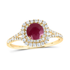 14kt Yellow Gold Womens Round Ruby Halo Bridal Wedding Engagement Ring 1-3/8 Cttw