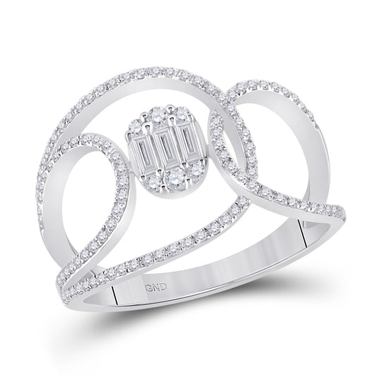 14kt White Gold Womens Baguette Diamond Modern Fashion Ring 1/2 Cttw