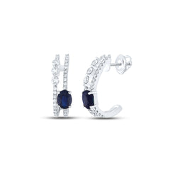 14kt White Gold Womens Oval Blue Sapphire Fashion Hoop Earrings 3/4 Cttw