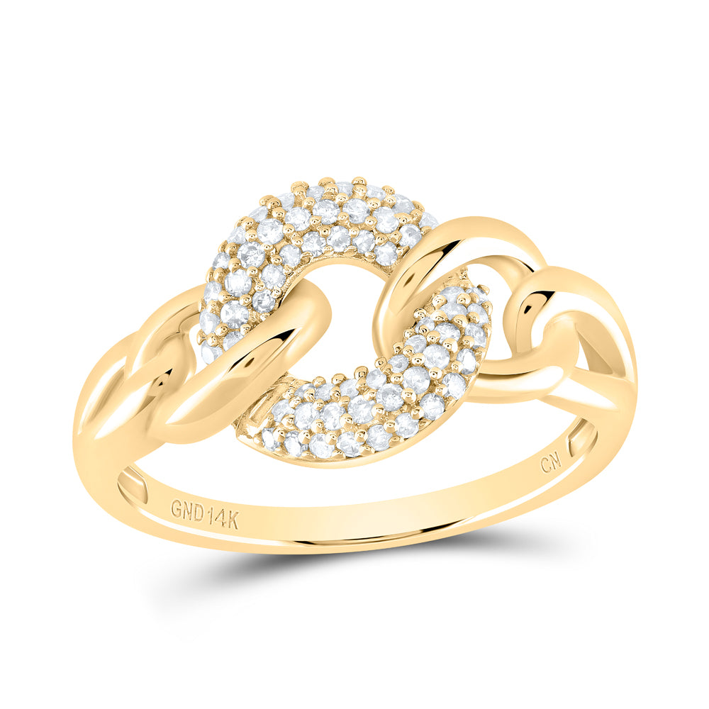 14kt Yellow Gold Womens Round Diamond Cuban Link Fashion Ring 1/5 Cttw