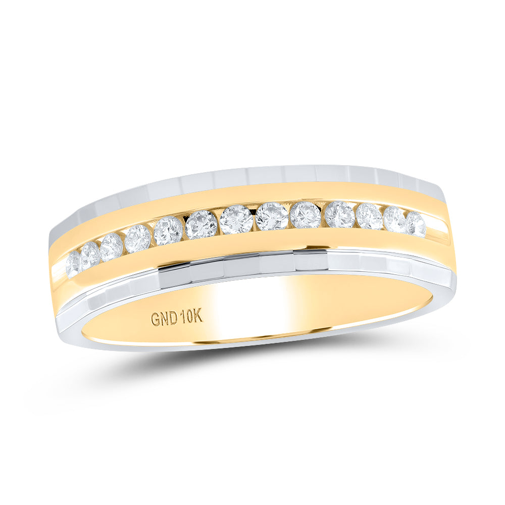 10kt Two-tone Gold Mens Round Diamond Wedding Machine-Set Band Ring 1/3 Cttw