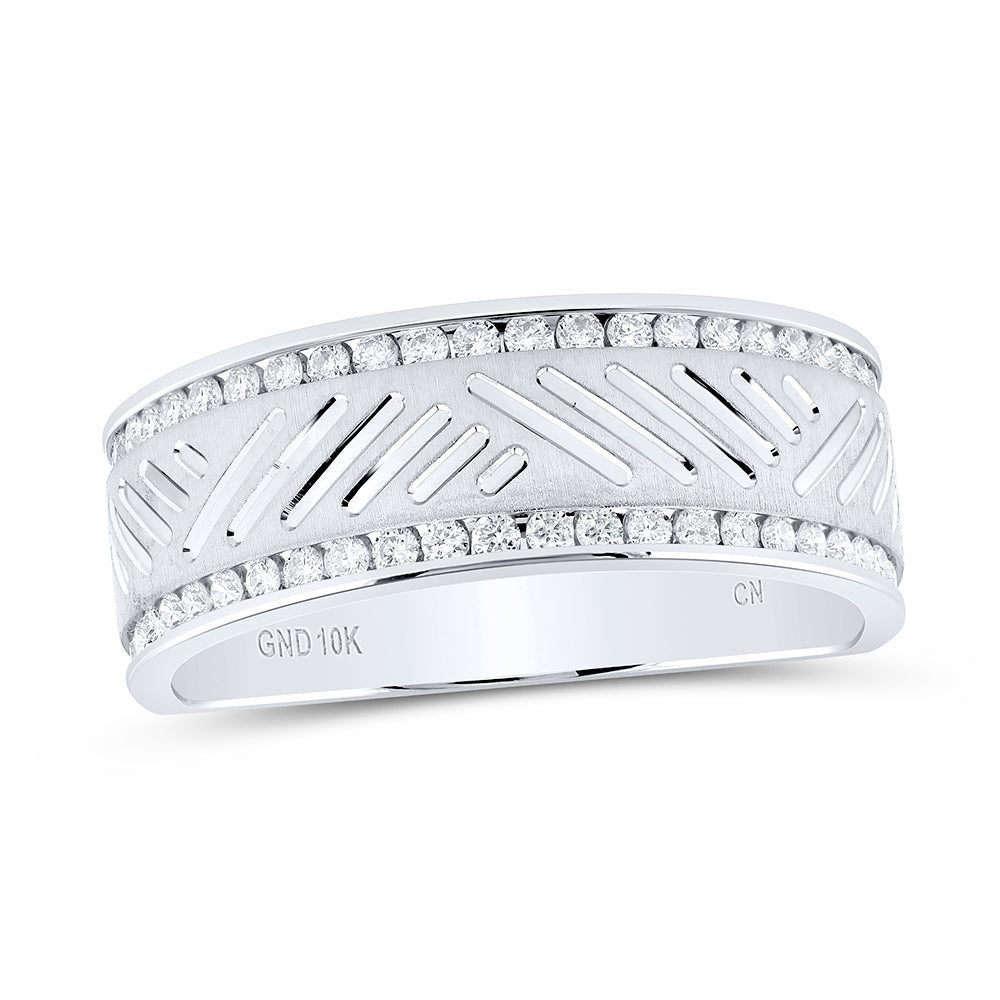 10kt White Gold Mens Round Diamond Wedding Machine Set Band Ring 1/2 Cttw