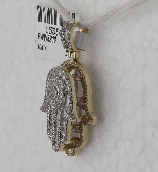 10kt Yellow Gold Mens Baguette Diamond Hamsa Charm Pendant 1.00 Cttw