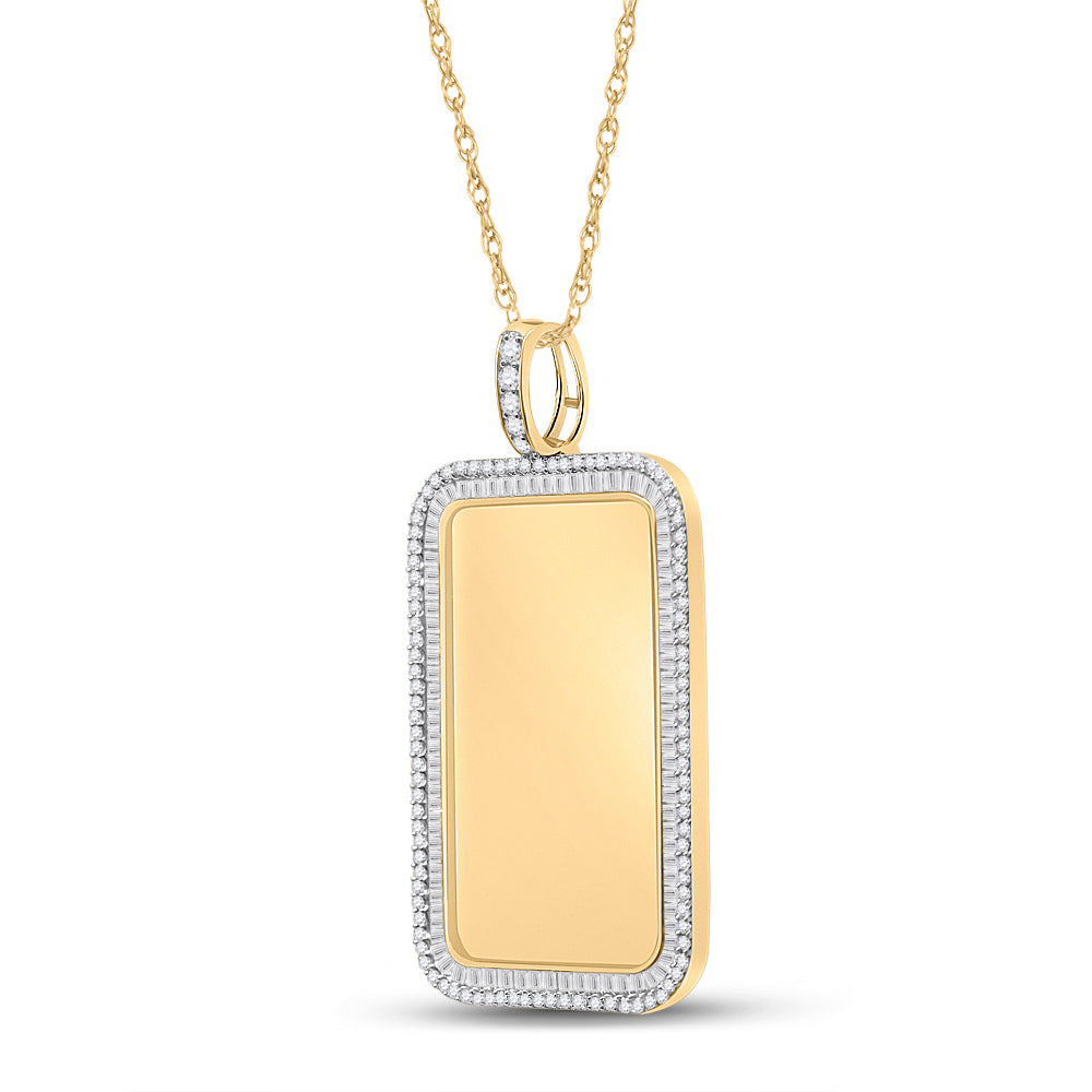 10kt Yellow Gold Mens Baguette Diamond Dog Tag Picture Memory Pendant 2.00 Cttw