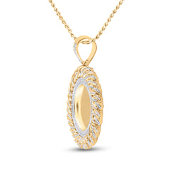 14kt Yellow Gold Mens Round Diamond Cuban Link Circle Picture Memory Pendant 3-1/4 Cttw