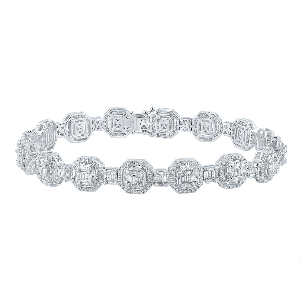 14kt White Gold Mens Baguette Diamond Link Bracelet 6-1/4 Cttw