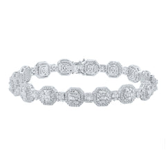 14kt White Gold Mens Baguette Diamond Link Bracelet 6-1/4 Cttw