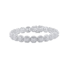 14kt White Gold Mens Baguette Diamond Link Bracelet 8.00 Cttw