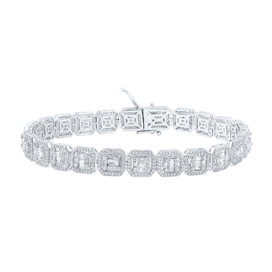 14kt White Gold Mens Baguette Diamond Link Bracelet 5-3/4 Cttw