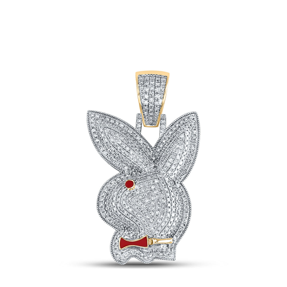 10kt Yellow Gold Mens Round Diamond Bunny Charm Pendant 1-1/3 Cttw