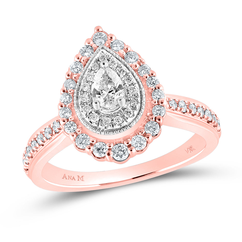 5/8CTW-DIA ANA M 1/5CT-CPEAR ENGAGEMENT DOUBLE HALO RING