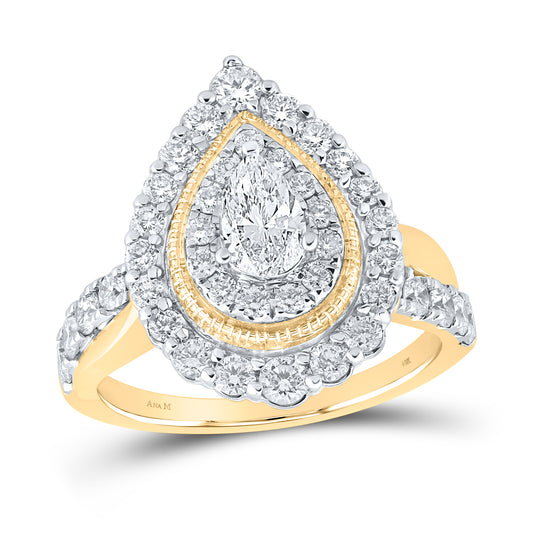 1 1/2CTW-DIA ANA M 3/8CT-CPEAR ENGAGEMENT DOUBLE HALO RING