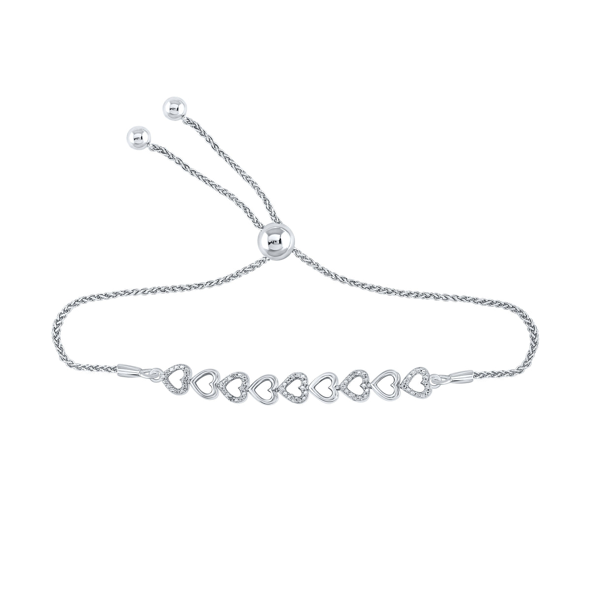 0.02CTW-DIA P2 HEART GIFT BOLO BRACELET (9.50 INCH)