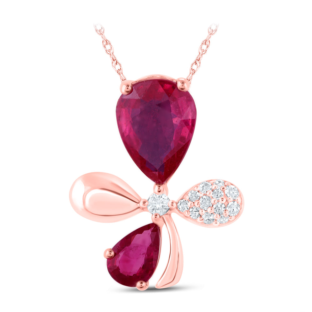 1/12CTW-DIA CN 1 7/8CT-PEAR RUBY NECKLACE