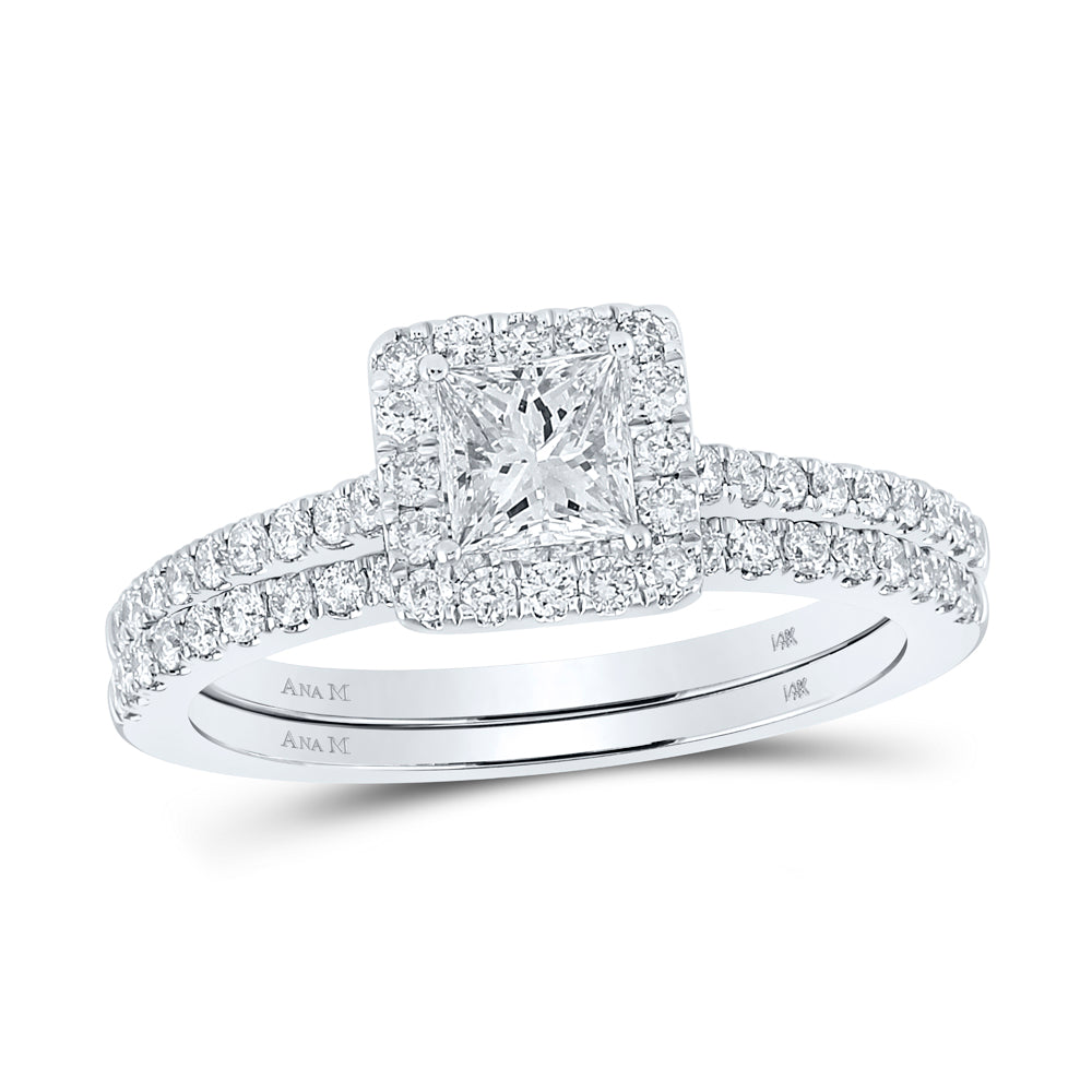 14k White Gold Princess Diamond Bridal Wedding Ring Set 1 Cttw (Certified)