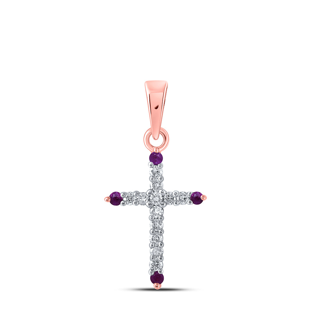 1/10CTW-DIA NK 1/20CT-RUBY NATURAL GEM CROSS PENDANT