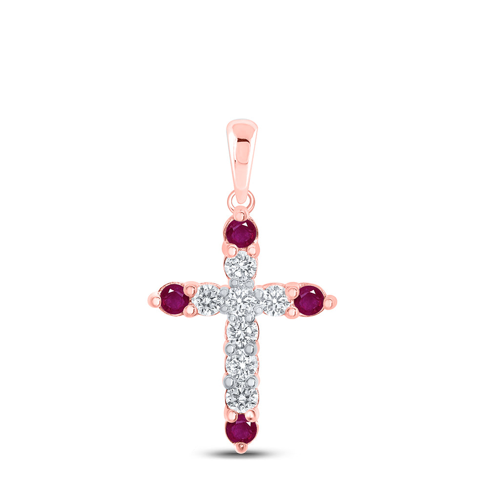 1/3CTW-DIA NK 1/4CT-RUBY NATURAL GEM CROS PENDANT