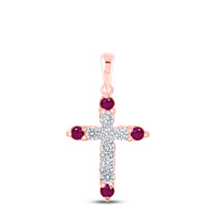 1/3CTW-DIA NK 1/4CT-RUBY NATURAL GEM CROS PENDANT