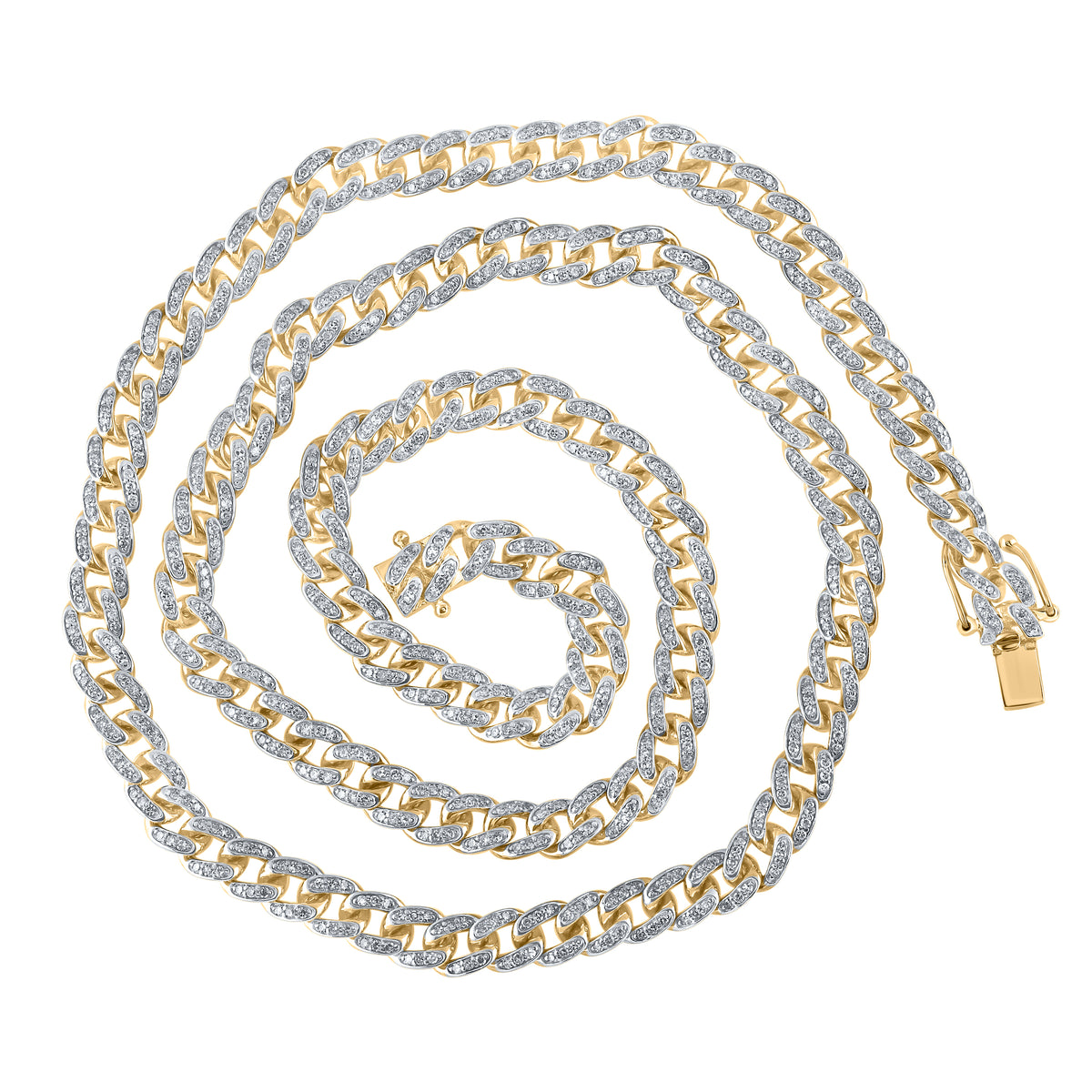 10k Yellow Gold Round Diamond Cuban Link Chain Necklace 3-7/8 Cttw