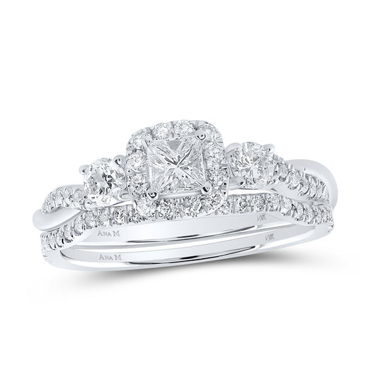 3/4CTW-DIA ANA M 1/4CT-CPR BRIDAL SET SINGLE HALO