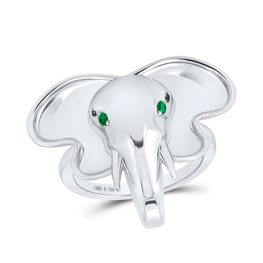 0.03CTW-DIA EMERALD NATURAL GEM ELEPHANT RING