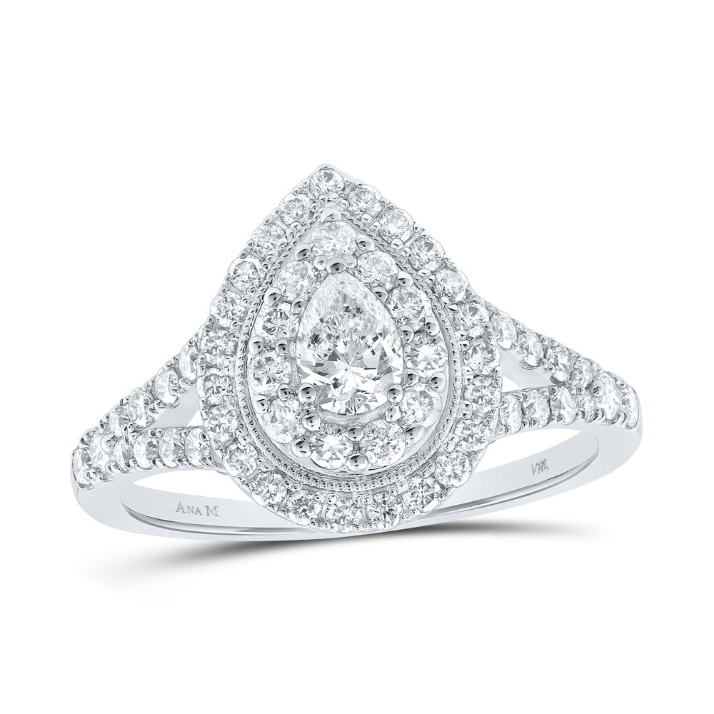 1CTW-DIA ANA M 1/3CT-CPEAR DOUBLE HALO  ENGAGEMENT RNG