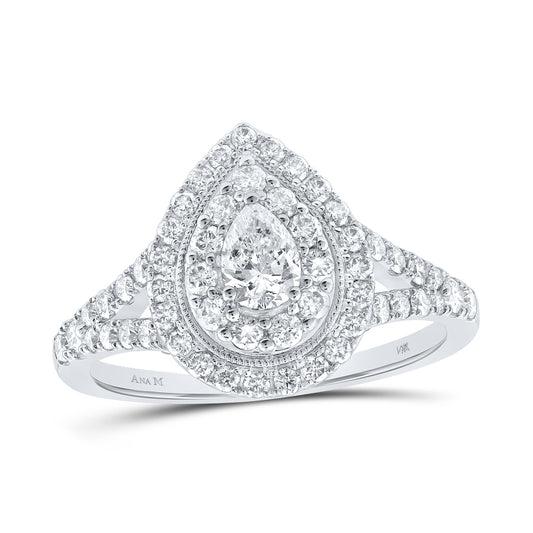 1CTW-DIA ANA M 1/3CT-CPEAR DOUBLE HALO  ENGAGEMENT RNG