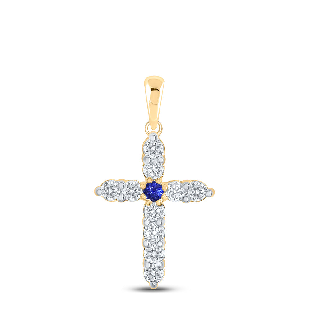 1/6CTW-DIA NK 1/20CT-SAPP NATURAL GEM CROSS PENDANT