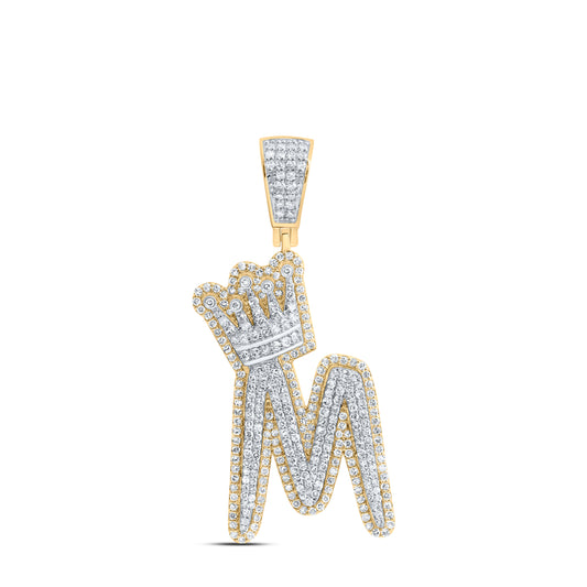 1 1/5CTW-DIA NK INITIAL "M" CROWN MENS PENDANT