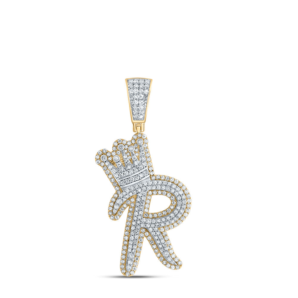 1 1/4CTW-DIA NK INITIAL "R" CROWN MENS PENDANT