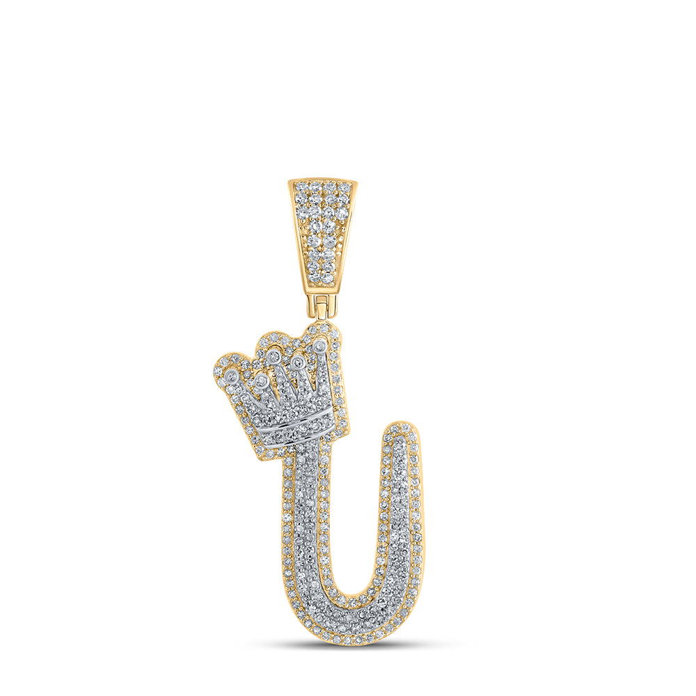 1CTW-DIA NK INITIAL "U" CROWN MENS PENDANT