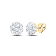 14kt Yellow Gold Womens Round Diamond Octagon Cluster Earrings 7/8 Cttw