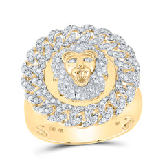 7/8CTW-DIA NK LION FACE IN CUBAIN CIRCLE MENS RING