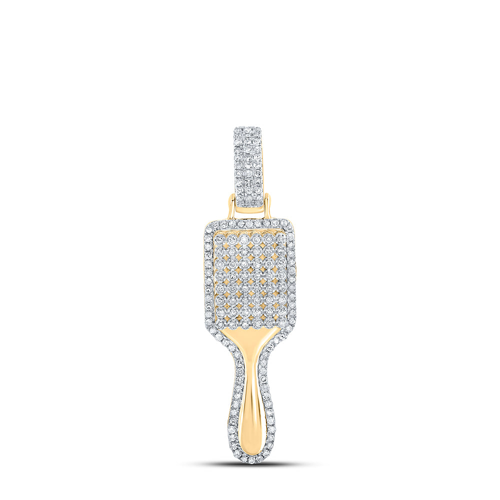 3/8CTW-DIA NK HAIR BRUSH MENS CHARM PENDANT