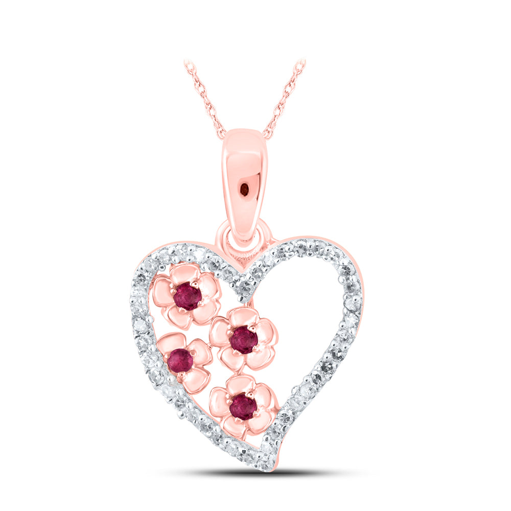 1/12CTW-DIA NK 1/20 CTW-RUBY NATURAL GEM HEART PENDANT