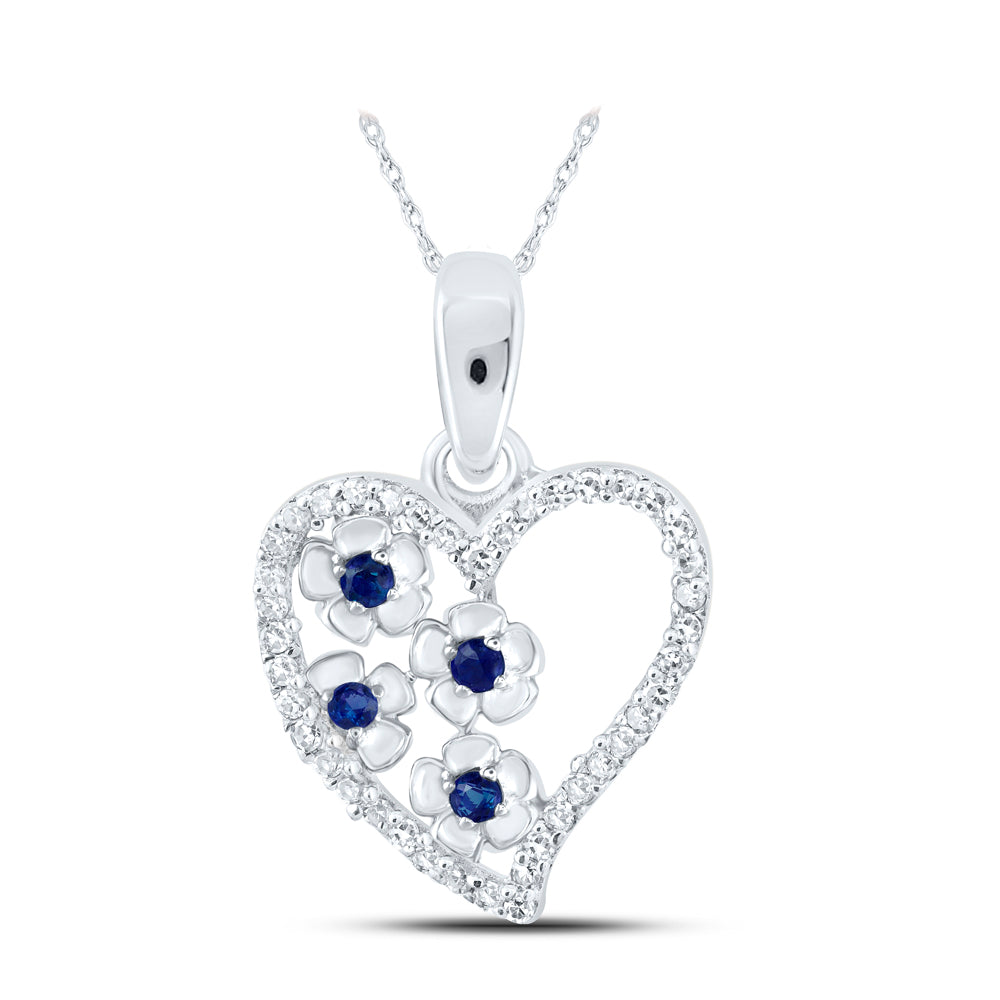 1/12CTW-DIA NK 1/20 CTW-SAPPHIRE NATURAL GEM HEART PENDANT