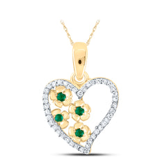 1/12CTW-DIA NK 1/20 CTW-EMRALD NATURAL GEM HEART PENDANT