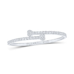 10k White Gold Baguette Diamond Cuff Heart Bracelet 2-1/2 Cttw