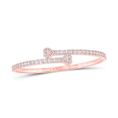 10k Rose Gold Baguette Diamond Cuff Heart Bracelet 2-1/2 Cttw