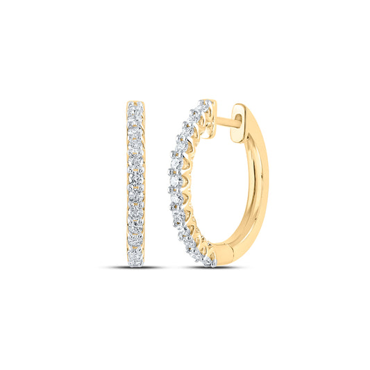 14k Yellow Gold Round Diamond Hoop Earrings 1/2 Cttw