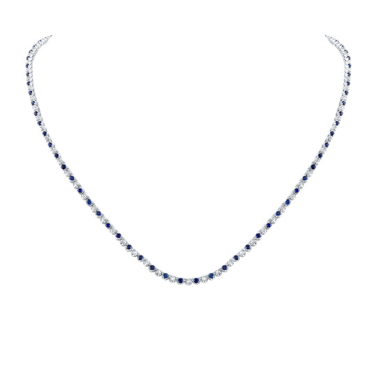 2 1/4CTW-DIA NK 3 1/3CTW-SAPPNATURALGEMTENNISNECKLACE (18 INCH)