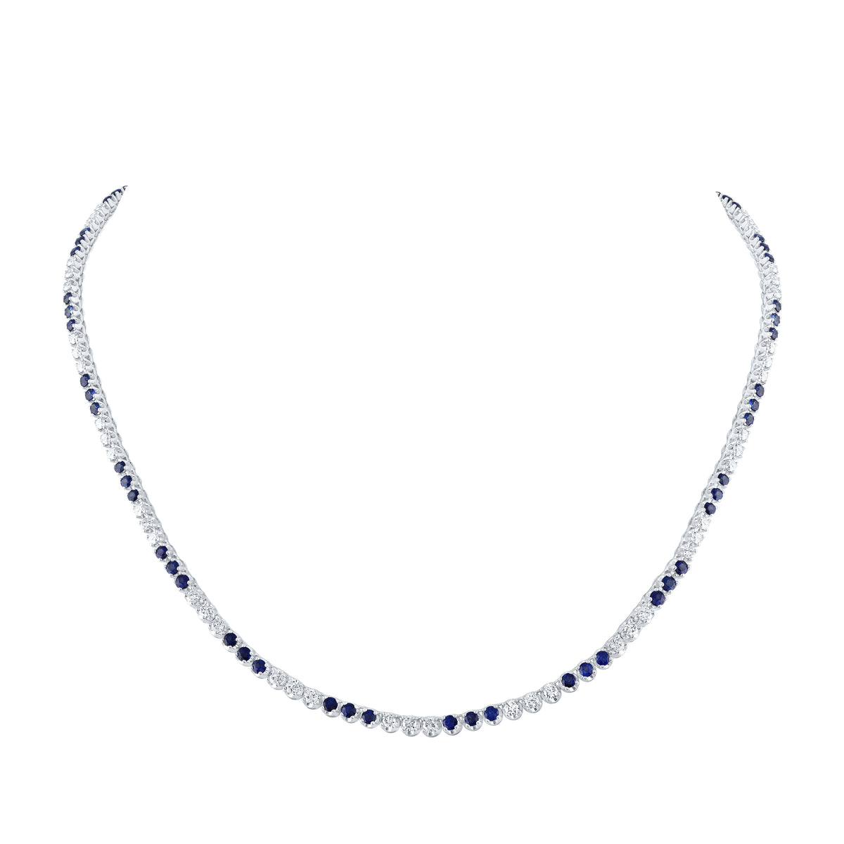 3 1/2CTW-DIA NK 4 7/8CTW-SAPPNATURALGEMTENNISNECKLACE (18 INCH)