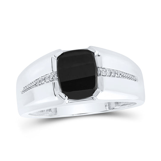 1/20 CTW-DIA NK 9X7 MM ONYX BLACK MENS RING