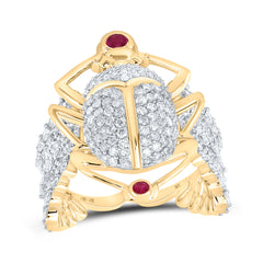 2 1/5CTW-DIA NK 1/5CT-RUBY SCARAB BEETLE MENS RING