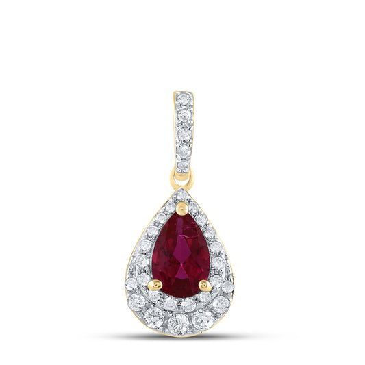 1/5CTW-DIA CN 6.5X4MM RUBY-PEAR NATURAL GEM PENDANT